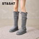 星期六百搭時(shí)尚長(cháng)靴女雪地靴休閑舒適加絨保暖大棉鞋女高筒靴 灰色 36