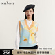 謎底V領(lǐng)套頭針織衫背心女秋新款文藝風(fēng)百搭寬松毛衫233MZ1292 中橙花 M