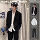 聲猴英倫雅痞男裝套裝休閑西服三件套高級感成熟穩重風(fēng)墊肩DK西裝外套 黑色外套+白襯衫+黑西褲【三件】 XL