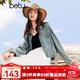 百圖betu女裝秋季新款短外套懷舊復古落肩袖牛仔外套女2408T57 牛仔色 M