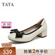 他她（TATA）法式粗跟單鞋女鞋一腳蹬通勤羊皮小皮鞋秋新CCD01CQ4 米白/黑 34