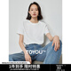 初語(yǔ)長(cháng)絨棉絲光短袖t恤女2024春夏新款圓領(lǐng)百搭純棉上衣打底衫 米白色-圓領(lǐng) M