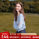 betu女裝2025秋季新款毛針織衫格子布包鈕字母繡花長袖女2508T02 淺藍 M