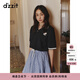 DZZIT【劉浩存同款】地素短袖襯衫25夏新款打褶花邊上衣女3J2C2013T 深藍色（半身裙） S