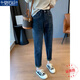 莫代爾哈倫牛仔褲女2025春秋季新款卷邊高腰顯瘦百搭蘿卜老爹褲 MX-209C-1001_藍灰色 2XL