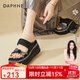 DAPHNE達芙妮拖鞋女夏季外穿厚底松糕一字拖新款仙女風(fēng)休閑沙灘涼拖 黑色 跟高7.5cm 37 (235mm) 標準碼