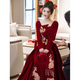 SAIDELE敬酒服新娘高端絲絨加厚結婚便裝回門(mén)訂婚禮服連衣裙新中式秋冬 酒紅色長(cháng)袖 3XL