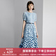 顏域時尚波點連衣裙2024新款女夏季通勤藍色圓領中長款短袖裙子女 藍波點 M/38