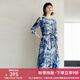顏域圓領(lǐng)七分袖連衣裙春裝女2024年新款中長(zhǎng)款連身裙時(shí)尚氣質(zhì)裙子 藍(lán)花 M