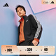 adidas休閑舒適毛圈布立領(lǐng)長袖套裝男女秋季阿迪達(dá)斯官方輕運(yùn)動   黑色（選大一碼)   L