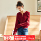 Olrain歐芮兒紅色毛衣開衫女裝秋季高級感圓領(lǐng)親膚絨顯瘦針織衫女 酒紅色 M