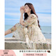 香影（xiangying）碎花連衣裙女2025年夏季新款系帶木耳邊仙氣海邊飄逸寬松裙子 米色 S