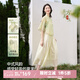 歐莎（OSA）新中式盤(pán)扣雪紡連衣裙套裝女夏新款古典印花襯衫半身裙兩件套 清新綠 L