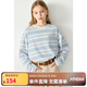 ELLE KIDS春季新款女童圓領(lǐng)復古藍白條紋全棉休閑打底衫寬松長(cháng)袖T恤上衣