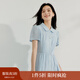 茵曼（INMAN）【苧麻】法式娃娃領(lǐng)連衣裙女裝2025夏季新品泡泡袖裙子 淺藍色 S