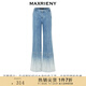 MAXRIENY【商場(chǎng)同款】精致復(fù)古釘鉆漸變牛仔長(zhǎng)褲修身顯瘦微喇褲子 淺牛仔藍(lán) M 02