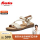Bata一字帶涼鞋女2025夏羊皮涼鞋AYJ10BL5 米色 38