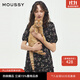 moussy 2025新品法式少女方領(lǐng)泡泡袖碎花連衣裙028ISA33-3301 025花紋黑色 S