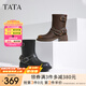 他她（TATA）復(fù)古棕色西部靴女靴加絨馬丁靴機(jī)車(chē)靴牛仔短靴秋GJC01DZ4 黑色（單里） 36