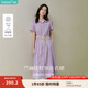 茵曼（INMAN）【苧麻】章若楠同款法式娃娃領(lǐng)連衣裙女裝2025夏季新品泡泡袖裙子 冰蘭紫 M