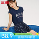三槍?zhuān)═HREEGUN）睡褲小碼少女純棉水柔棉短褲睡衣印花系帶全棉新疆女士家居褲外穿 藏藍（僅褲裝） M (160/85)