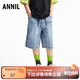 安奈兒（Annil）童裝男童牛仔褲2025夏新款時(shí)尚彈力透氣短褲工裝風(fēng)五分褲 淺藍牛仔 170