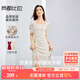 尚都比拉法式連衣裙女夏季方領(lǐng)堆堆袖復古波點(diǎn)抽褶開(kāi)叉A字裙