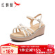 紅蜻蜓2025夏季時(shí)尚厚底松糕坡跟女涼鞋增高媽媽涼鞋WFK25056 米色 36