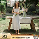 Olrain歐芮兒法式優(yōu)雅白色收腰連衣裙女裝夏季2025新款方領(lǐng)茶歇裙 白色 M
