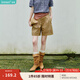 茵曼（INMAN）設計感高腰A擺休閑短褲2025夏季女裝新款橡筋松緊腰遮胯直筒褲 卡其色 -18332099H L