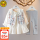 G.DUCKKIDS小黃鴨童裝兒童套裝女童秋裝套裝1-3歲女寶寶衣服嬰兒秋天裙子褲 XEEQ036 灰色 110 尺碼4~5歲【100-110cm】cm