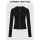 UR2026春季新款女潮流木耳邊褶皺連帽修身短款外套UWJ150099 正黑 L