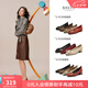 百思圖【朱砂痣】25秋季新款方扣紅色單鞋絨面瓢鞋粗跟淺口女婚鞋 卡其色（2.5cm絨面款） 39