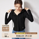尚都比拉春秋慵懶風(fēng)連帽長(cháng)袖t恤女顯瘦百搭純色女裝上衣 雅黑色 L 
