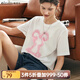 Olrain歐芮兒法式短袖T恤女夏季新款寬松重工燙鉆兔子上衣 粉色印花 XL