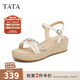 他她（TATA）法式氣質(zhì)坡跟涼鞋女鞋度假風(fēng)厚底涼鞋2025秋新款UQA01BL5 米白 37
