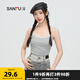 三福背心2025秋季蕾絲拼接合身內(nèi)搭吊帶上衣女裝495836 灰底藍(lán)花 S