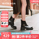 森達(dá)時(shí)裝靴女2025冬新皮帶扣厚底粗跟潮流短靴ZTI04DD5 黑色 38