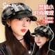 桑咻新款小香風(fēng)格子紋鴨舌八角帽英倫風(fēng)貝雷畫(huà)家帽秋冬文藝報童女帽子 黑色 均碼