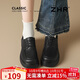 ZHR樂(lè )福鞋女圓頭軟底系帶小皮鞋女英倫風(fēng)復古單鞋子女 QE19黑色38