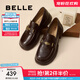 百麗（Belle）元寶樂(lè )福鞋女2025秋新棕色英倫粗跟小皮鞋單鞋D2S1DCA5預售 咖啡色 38 (240mm)