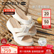 康莉（COMELY）一字拖鞋女夏季羊皮坡跟休閑防滑沙灘交叉帶時(shí)尚涼拖 米白色 34 