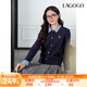 lagogo翻領(lǐng)藏青色針織衫女拉谷谷2025年春季新款miu系假兩件上衣 藏青色 M