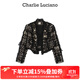 Charlie Luciano薄紗v領(lǐng)粗花呢夾克春夏新款黑金氣質(zhì)093401小香風(fēng)cl外套女潮 黑金色 L 40