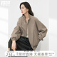 對白美式休閑立領(lǐng)夾克短外套女2025秋裝新款落肩寬松個(gè)性百搭上衣 卡其色 M