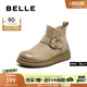 百麗（Belle）復古鞋頭擦色休閑靴女2025冬商場同款真皮厚底短靴E5D1DDD5 杏色 36