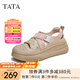 他她（TATA）后空運動女涼鞋厚底透氣休閑板鞋女款夏新款CAS01BH4 粉/卡其/金 36