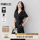 尚都比拉V領(lǐng)短袖印花連衣裙女夏季收腰顯瘦茶歇碎花裙優(yōu)雅通勤中長(cháng)裙
