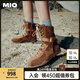 MIO歐陽(yáng)娣娣|羅予彤同款米奧高幫賽車(chē)女2025新款拳擊馬丁靴綁帶長(zhǎng)靴 棕色 37 (235mm)
