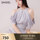 SNIDEL2025春夏新品優(yōu)雅露肩流蘇收腰掛脖印花連衣裙SWFO251123 淺灰色 S (0)
